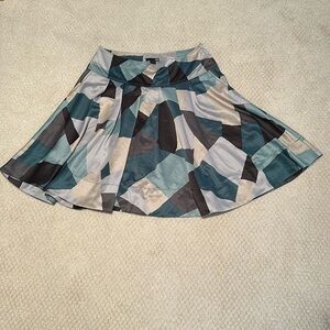 H&M Blue Multicolor Geometric Pattern Pleated Skirt NWOT